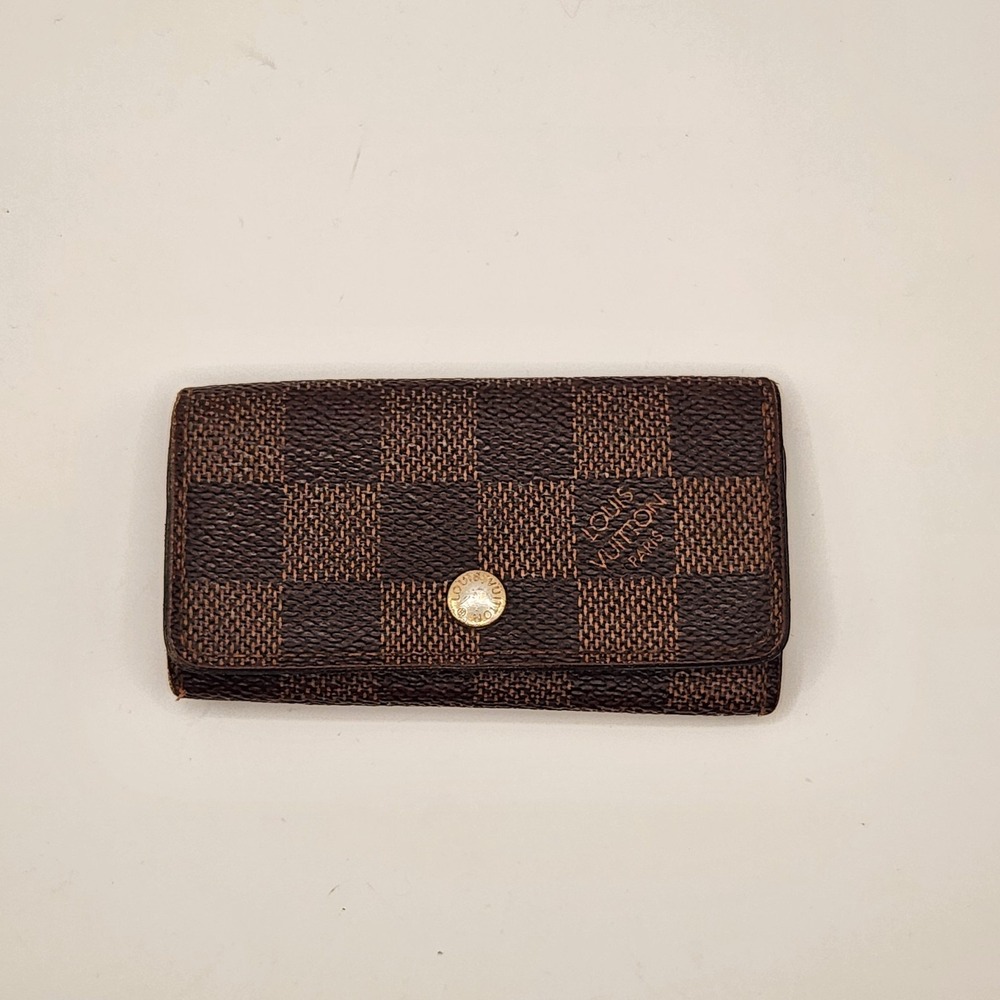 Louis Vuitton Damier Ebene 4 Key Holder Case Brown Canvas Wallet Made in France